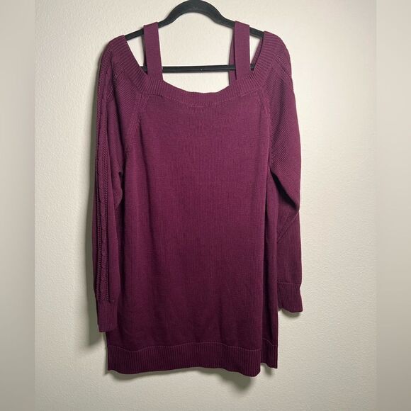 Torrid Burgundy Purple Cable Knit Open Shoulder Tunic Sweater - Picture 8 of 8
